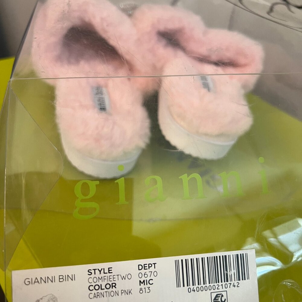 GIANNI BINI SLIPPERS US 7 PINK RHINESTONE BOW FAUX FUR cottagecore BARBIECORE - Picture 5 of 6